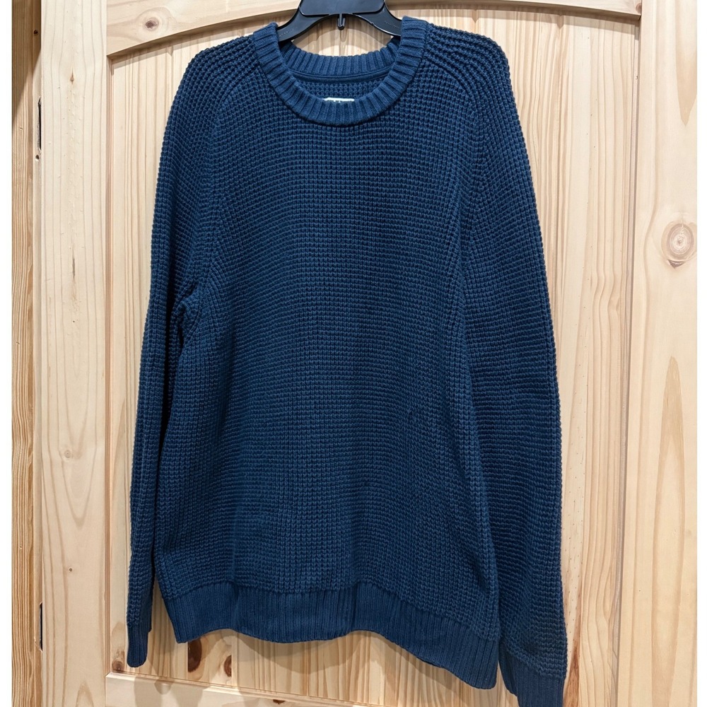 Duluth Trading Co Mens Navy Blue Waffle Knit Cotton Blend Sweater Large Pullover